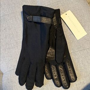 Charter Club Women's Black Stretch with Leather Palms Gloves